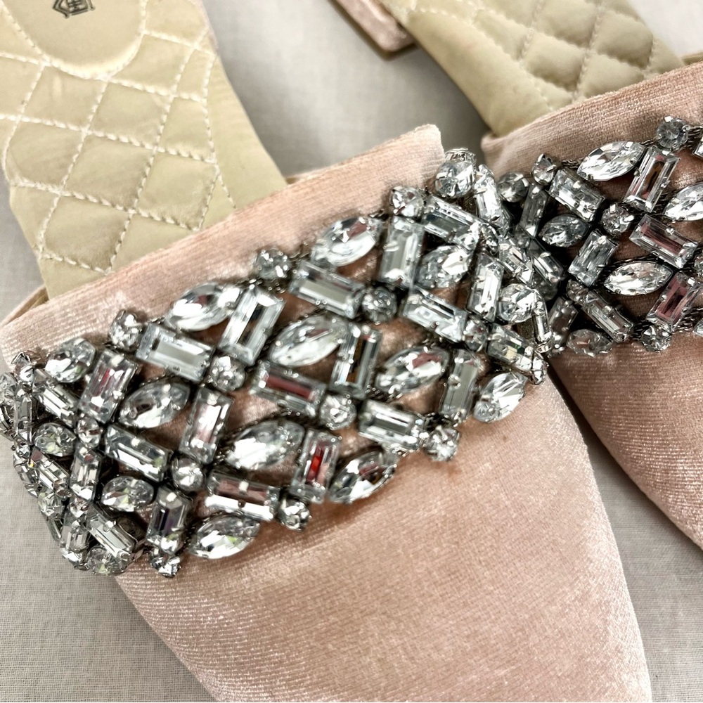 Birdies Size 8 The Songbird Slippers Rose Pink Embellished Crystal Velvet Slides - Picture 2 of 8